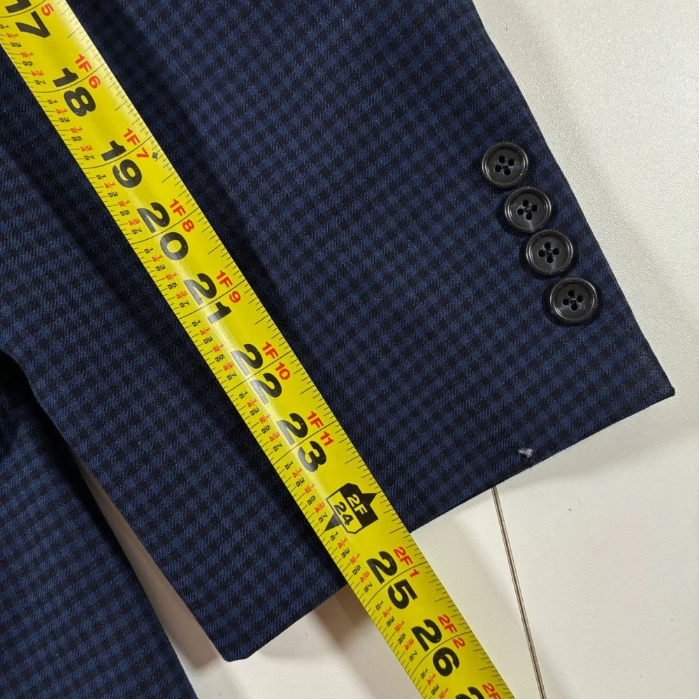 Jos A Bank Sport Coat 52L Blue Houndstooth 100% Wool Traditional Modern Blazer